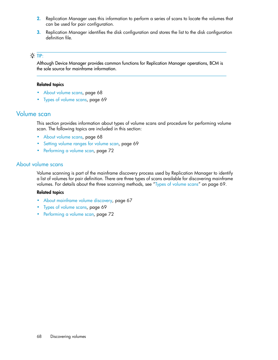 Volume scan, About volume scans | HP XP P9000 Command View Advanced Edition Software User Manual | Page 68 / 470