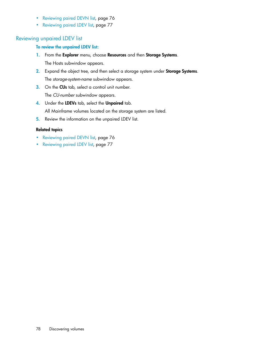 Reviewing unpaired ldev list | HP XP P9000 Command View Advanced Edition Software User Manual | Page 78 / 470