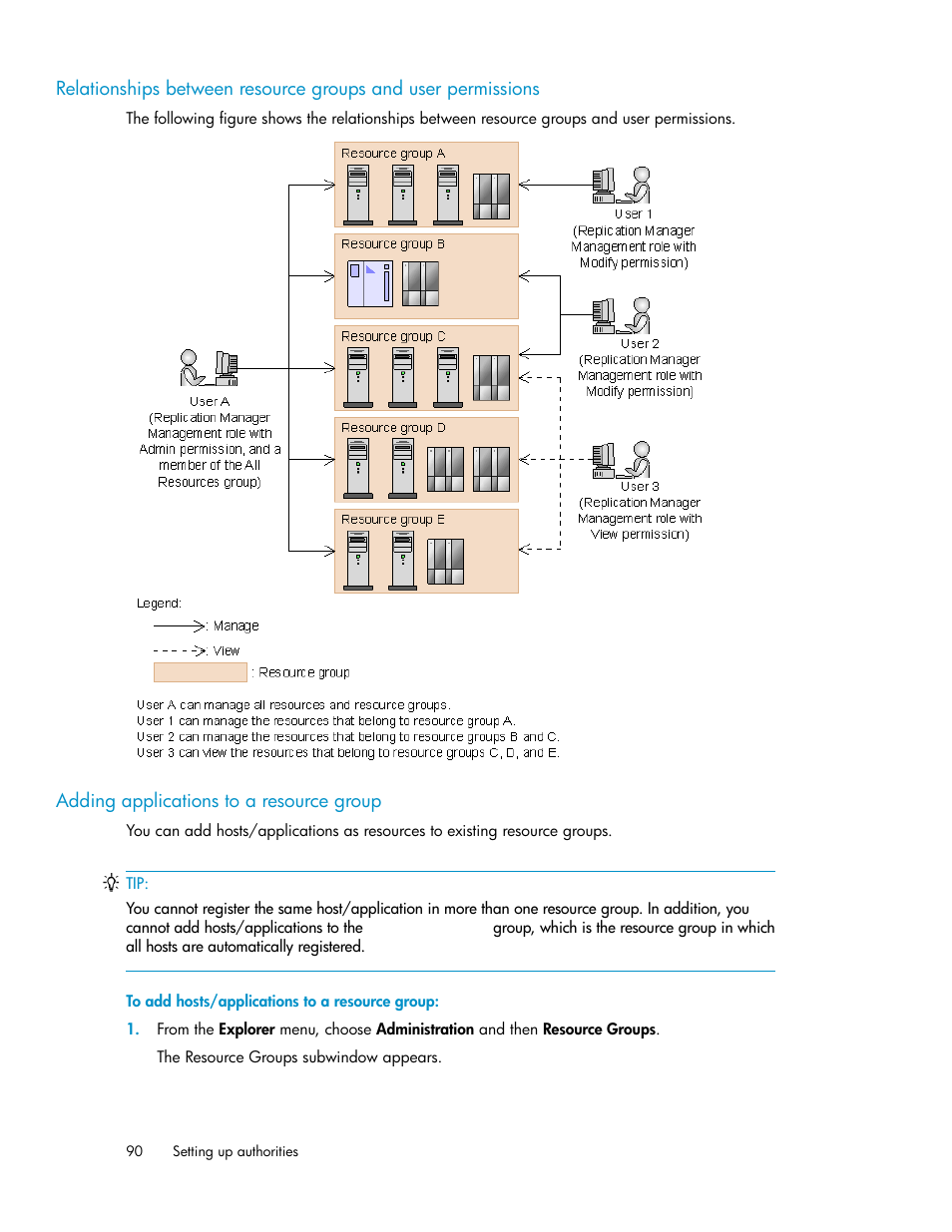 Adding applications to a resource group, 90 adding applications to a resource group | HP XP P9000 Command View Advanced Edition Software User Manual | Page 90 / 470