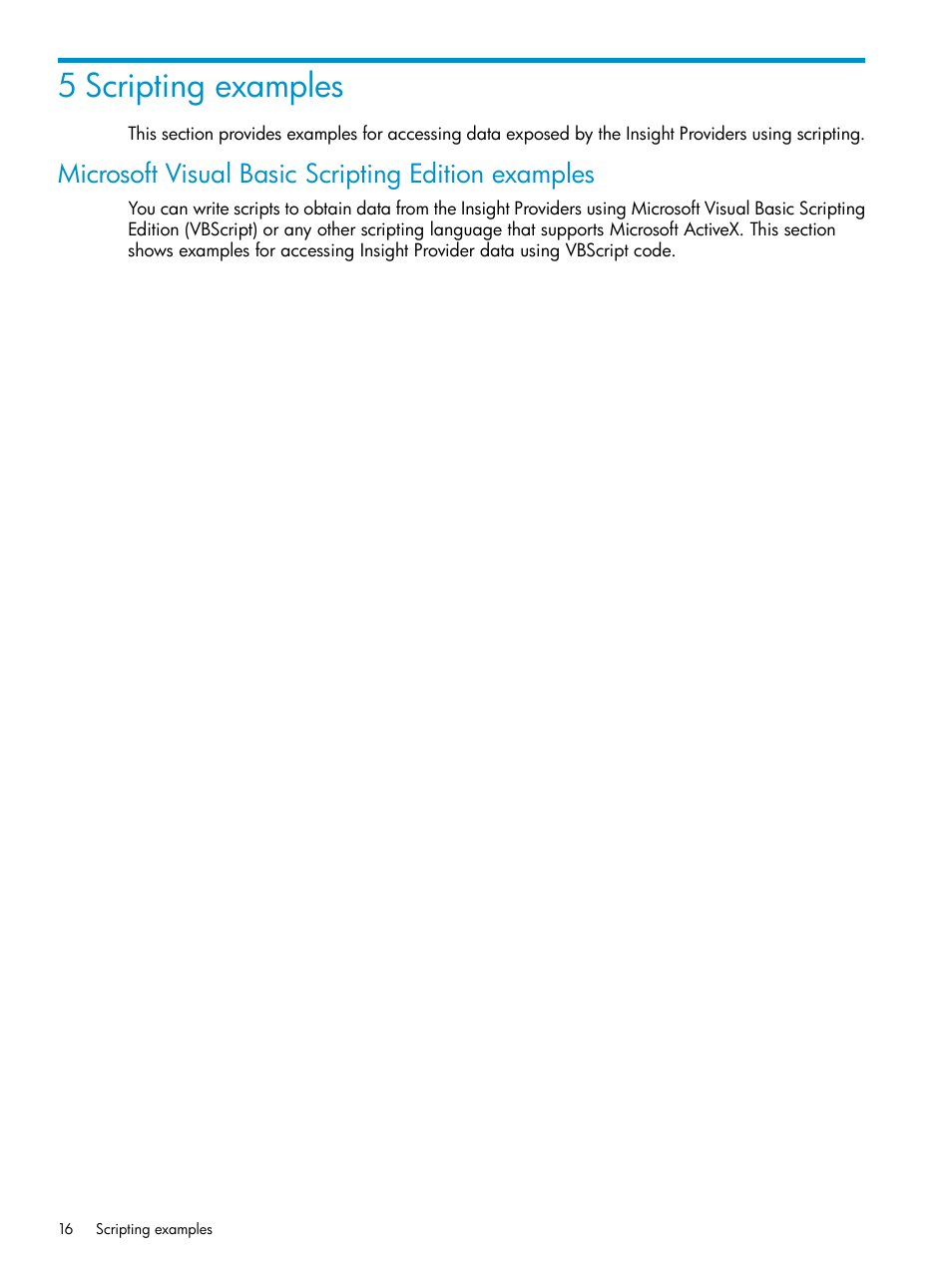 5 scripting examples, Microsoft visual basic scripting edition examples | HP Integrity rx3600 Server User Manual | Page 16 / 22