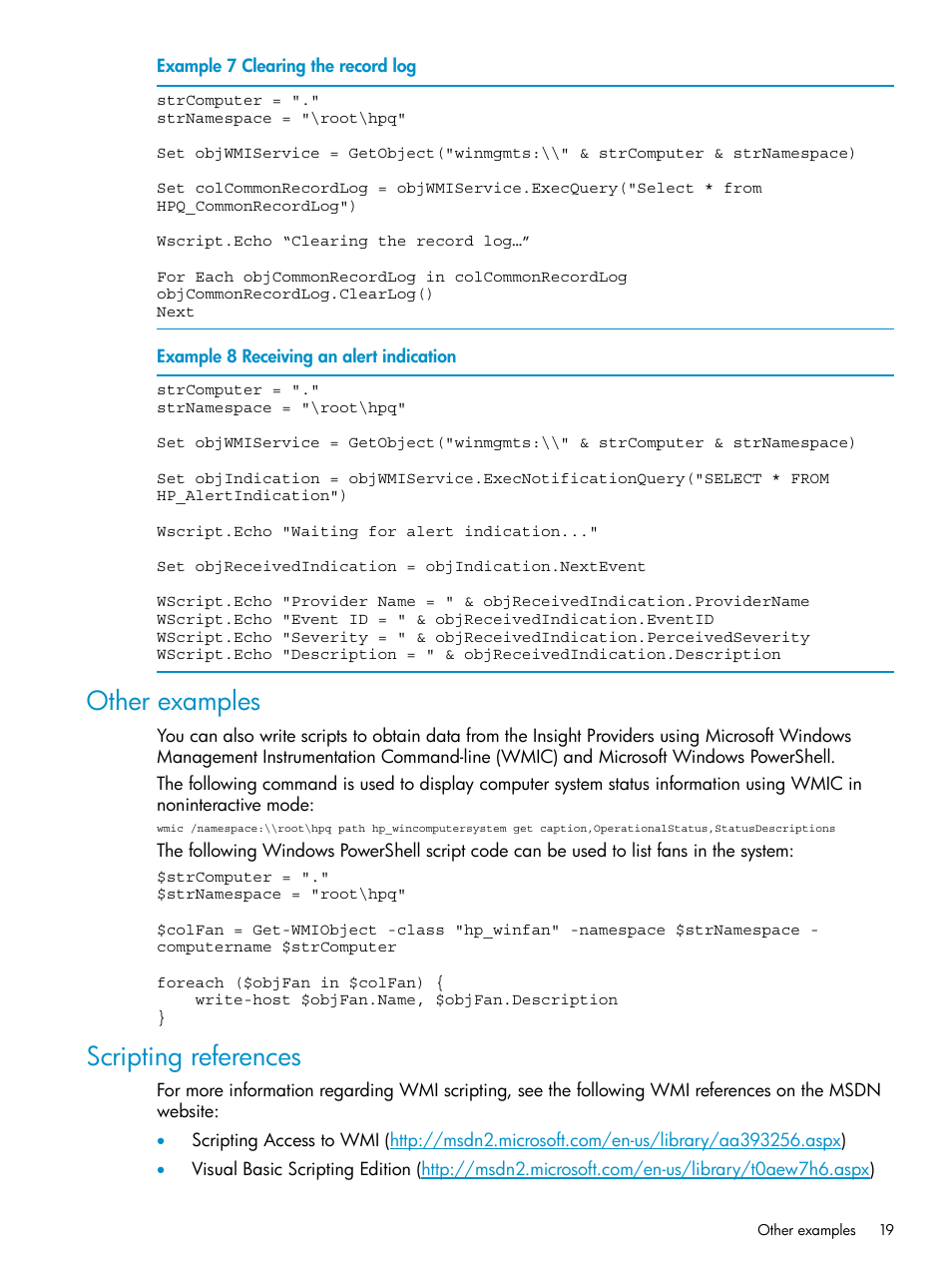 Other examples, Scripting references, Other examples scripting references | HP Integrity rx3600 Server User Manual | Page 19 / 22