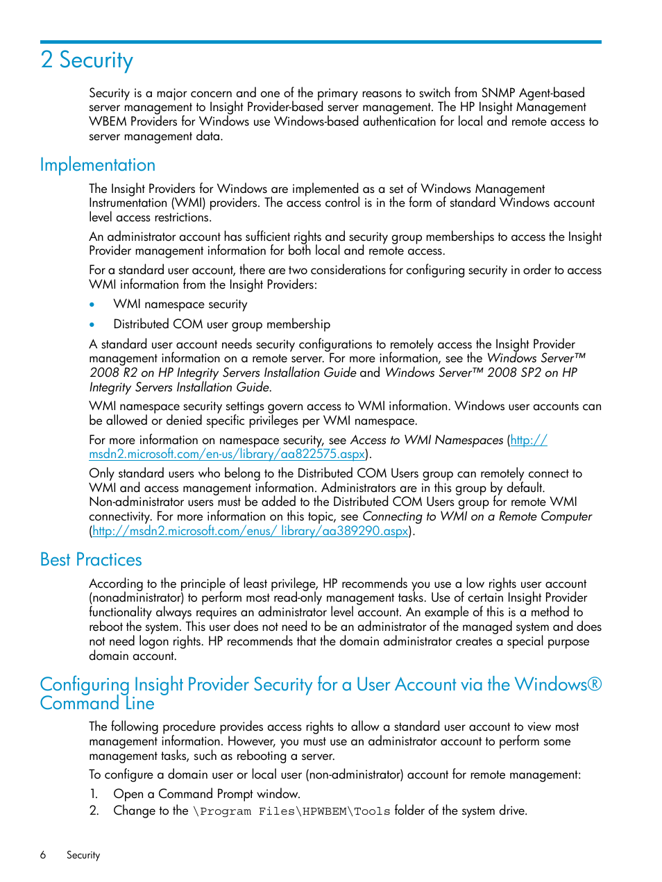 2 security, Implementation, Best practices | HP Integrity rx3600 Server User Manual | Page 6 / 22