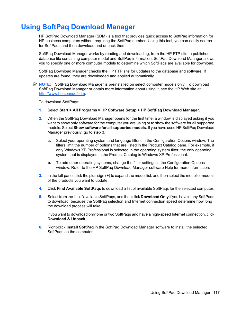 Using softpaq download manager | HP Compaq 620 Notebook-PC User Manual | Page 129 / 158