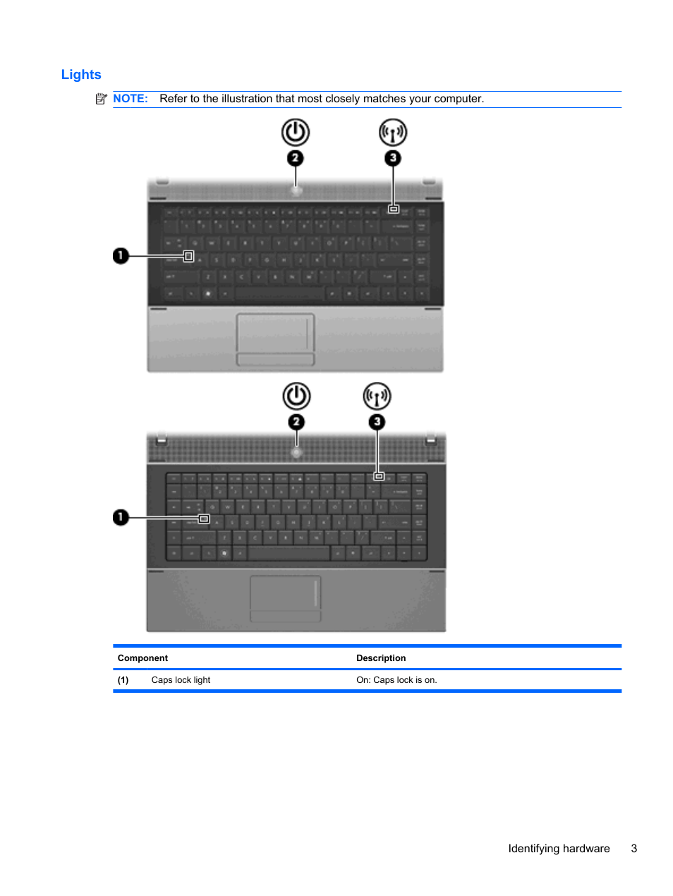 Lights | HP Compaq 620 Notebook-PC User Manual | Page 15 / 158