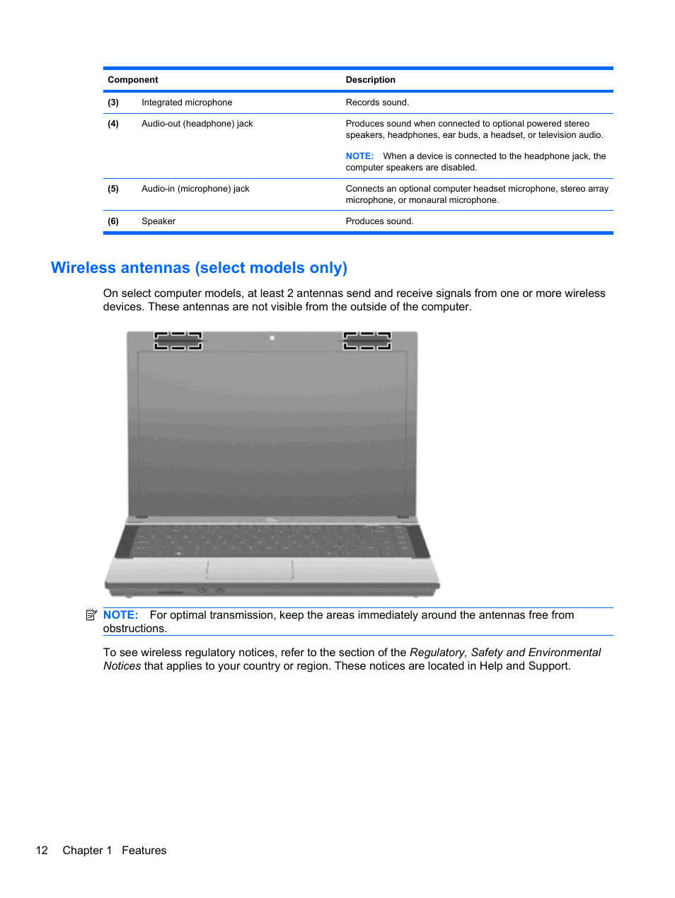 Wireless antennas (select models only) | HP Compaq 620 Notebook-PC User Manual | Page 24 / 158