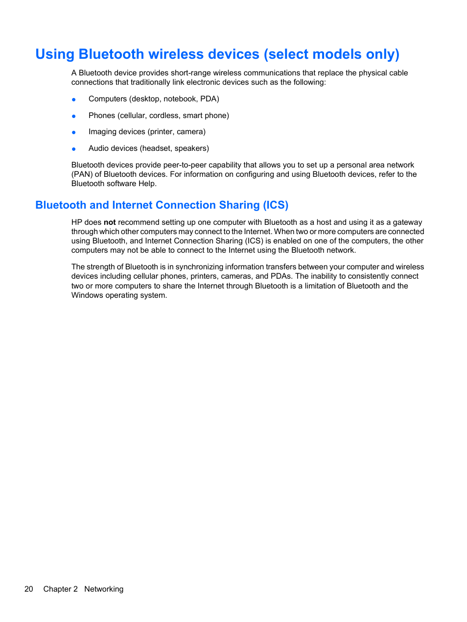 Bluetooth and internet connection sharing (ics) | HP Compaq 620 Notebook-PC User Manual | Page 32 / 158