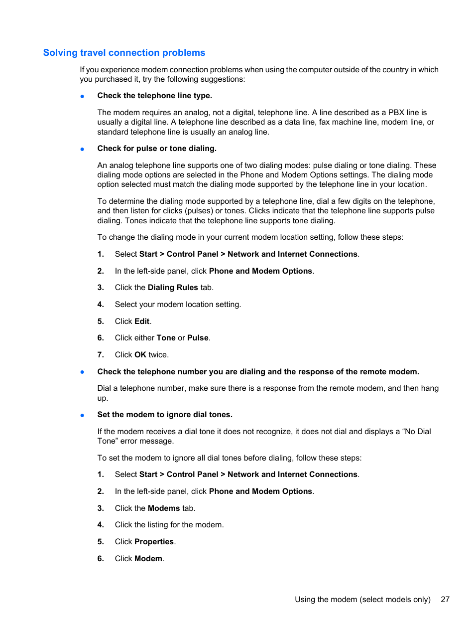 Solving travel connection problems | HP Compaq 620 Notebook-PC User Manual | Page 39 / 158