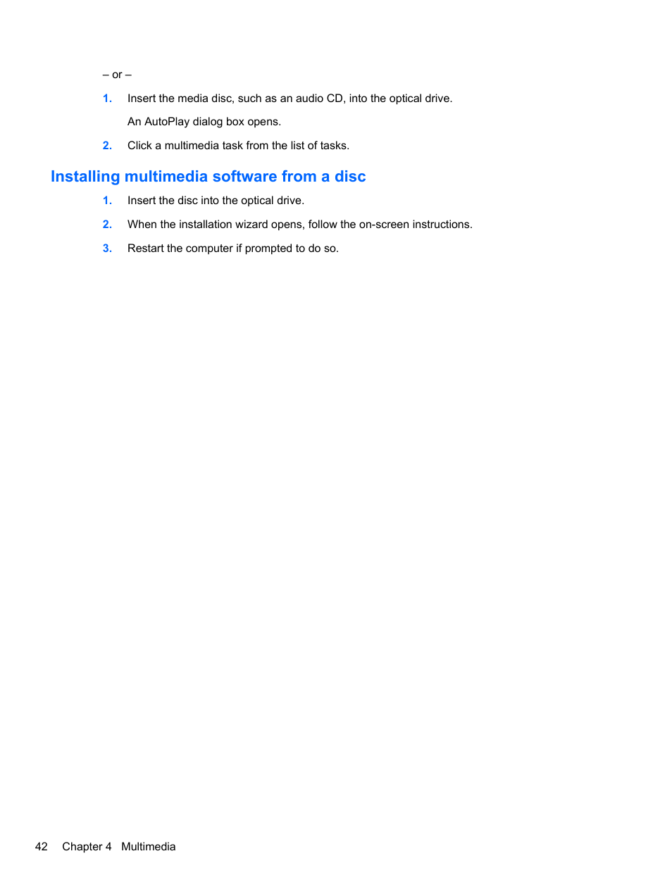 Installing multimedia software from a disc | HP Compaq 620 Notebook-PC User Manual | Page 54 / 158
