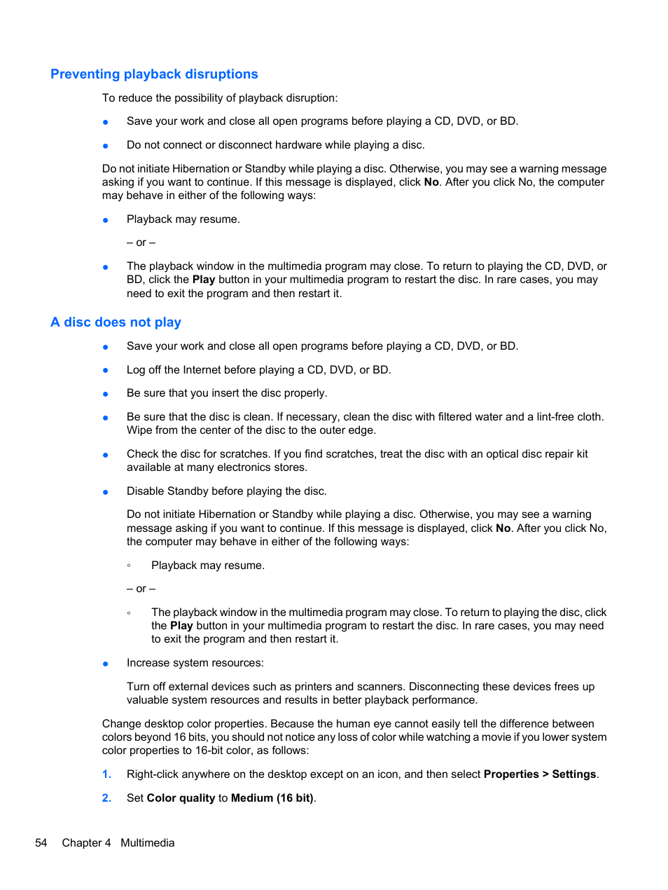 Preventing playback disruptions, A disc does not play | HP Compaq 620 Notebook-PC User Manual | Page 66 / 158