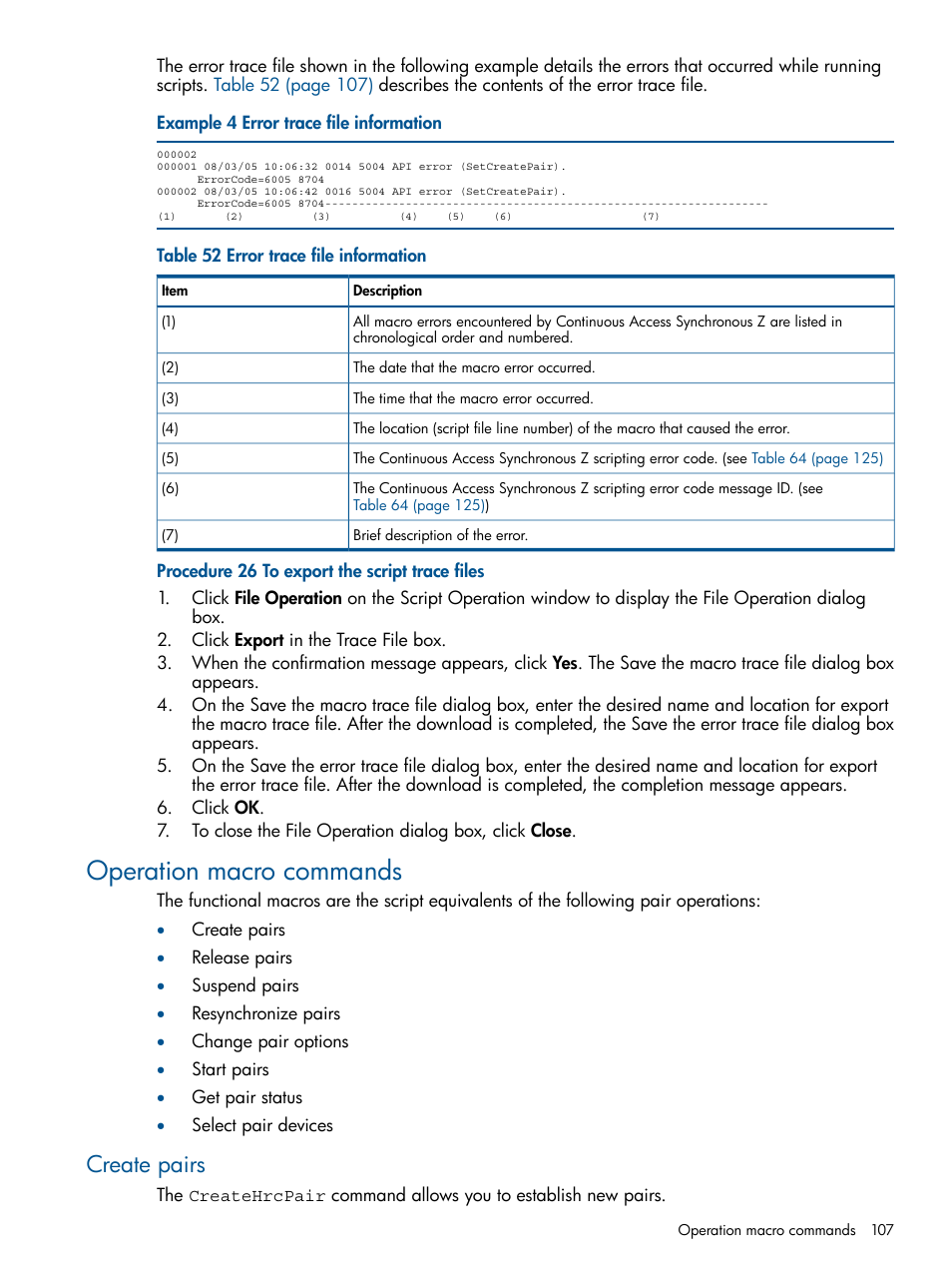 Operation macro commands, Create pairs | HP XP P9500 Storage User Manual | Page 107 / 152