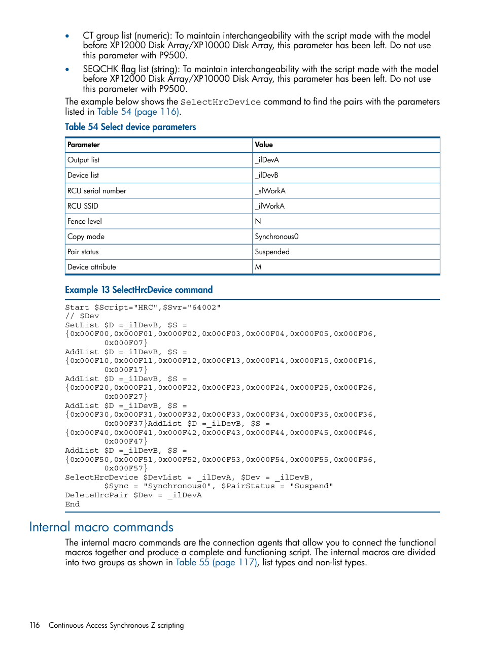 Internal macro commands | HP XP P9500 Storage User Manual | Page 116 / 152