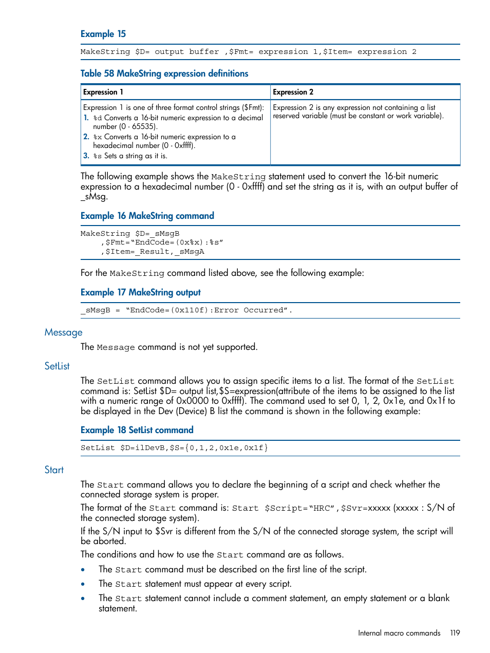 Message, Setlist, Start | Message setlist start | HP XP P9500 Storage User Manual | Page 119 / 152