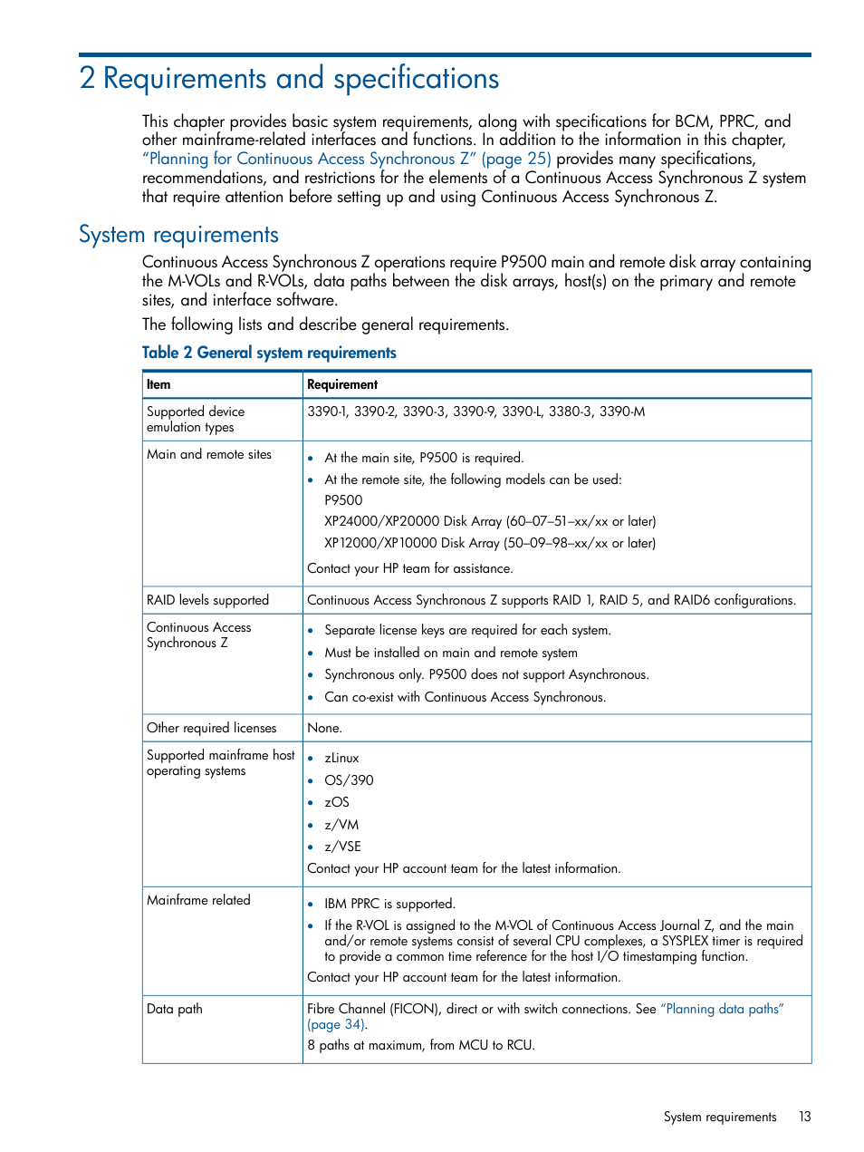 2 requirements and specifications, System requirements | HP XP P9500 Storage User Manual | Page 13 / 152