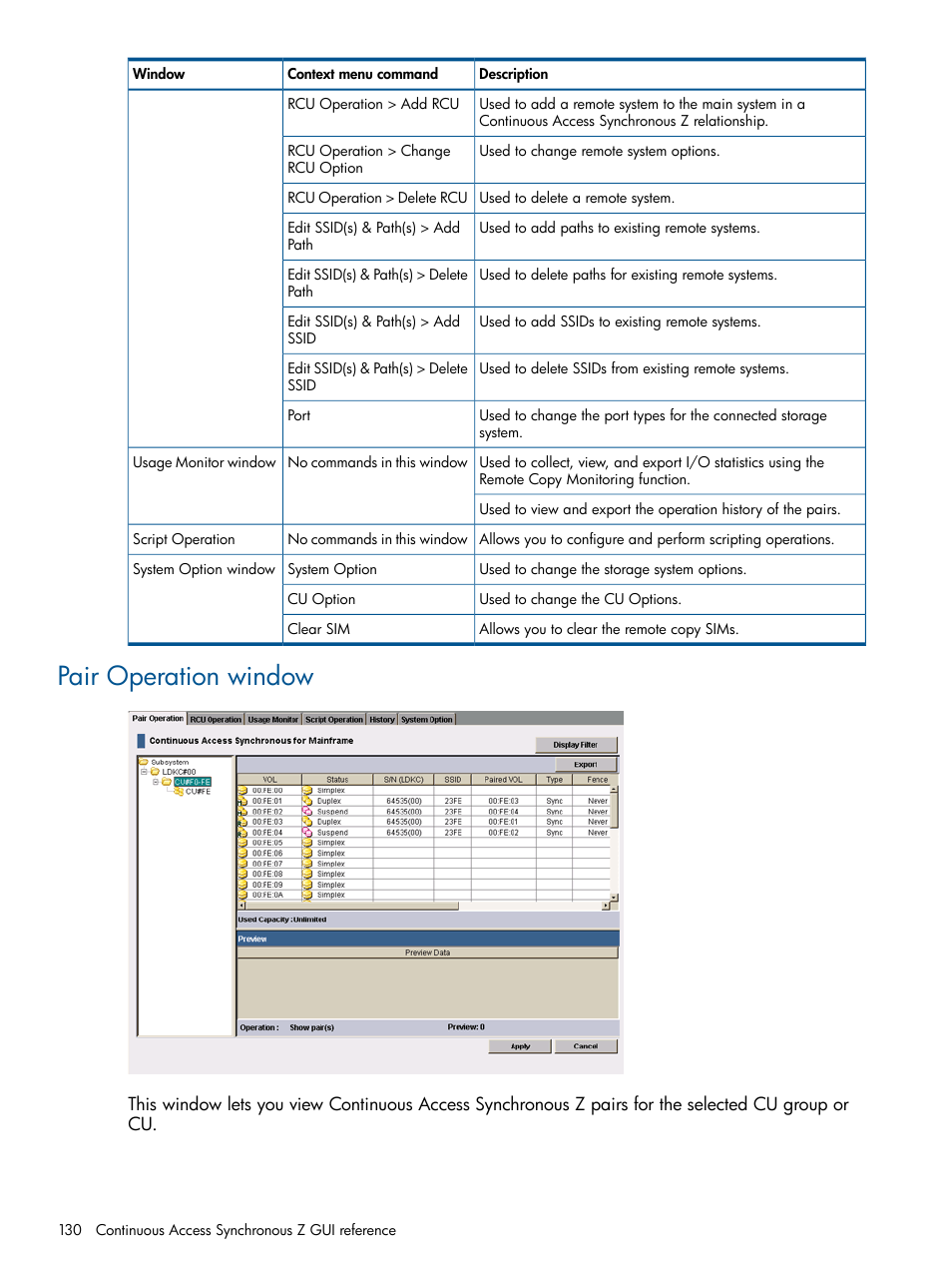 Pair operation window | HP XP P9500 Storage User Manual | Page 130 / 152