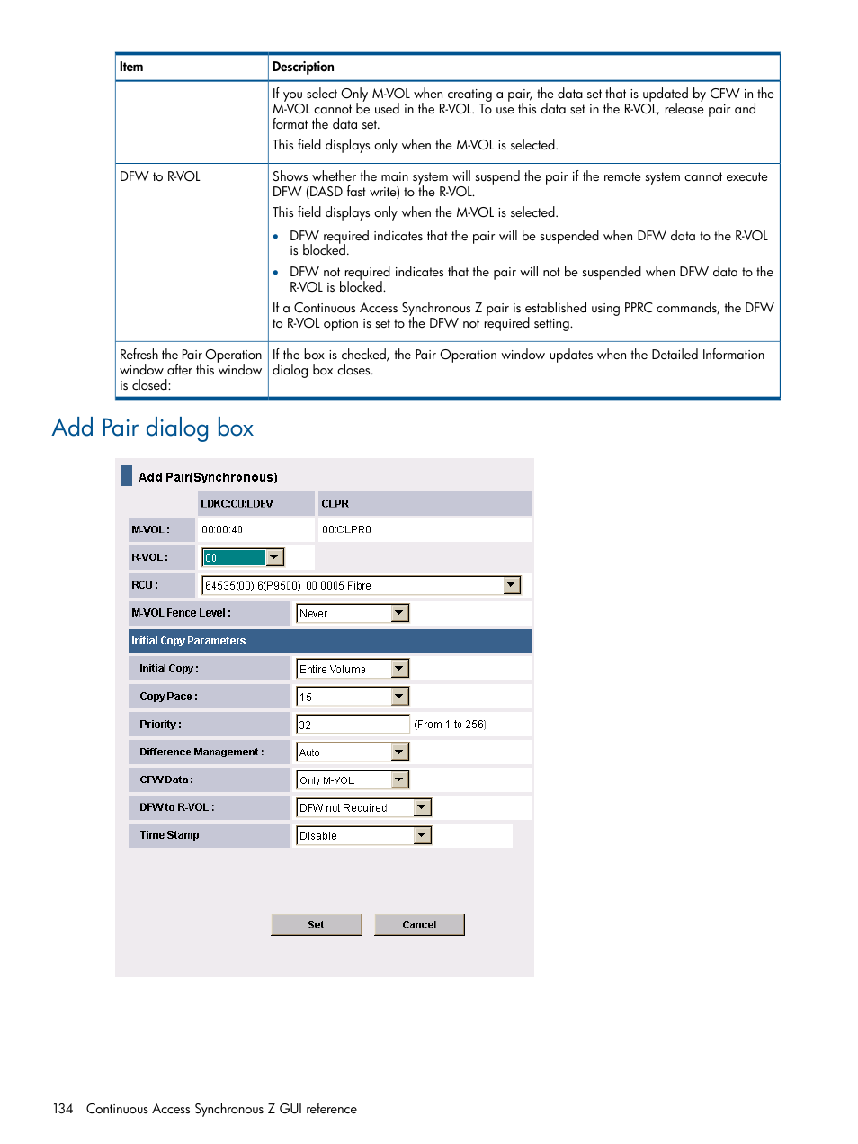 Add pair dialog box | HP XP P9500 Storage User Manual | Page 134 / 152