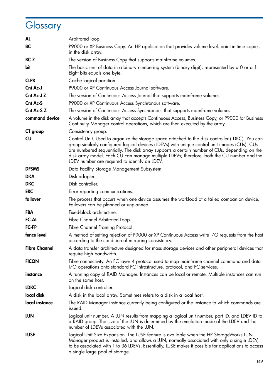 Glossary | HP XP P9500 Storage User Manual | Page 149 / 152