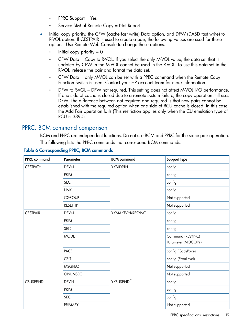 Pprc, bcm command comparison | HP XP P9500 Storage User Manual | Page 19 / 152