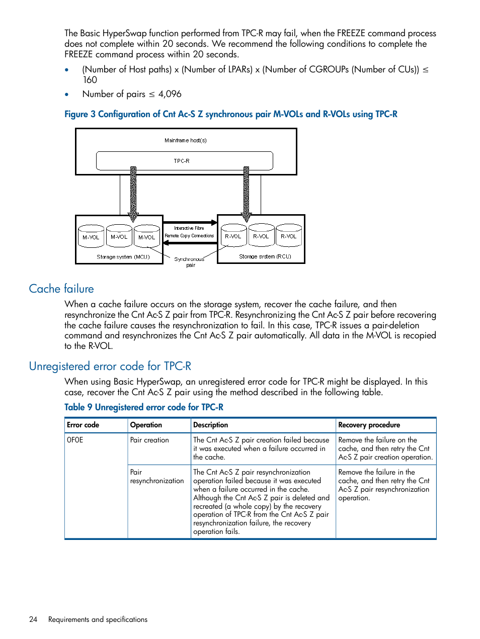 Cache failure, Unregistered error code for tpc-r, Cache failure unregistered error code for tpc-r | HP XP P9500 Storage User Manual | Page 24 / 152