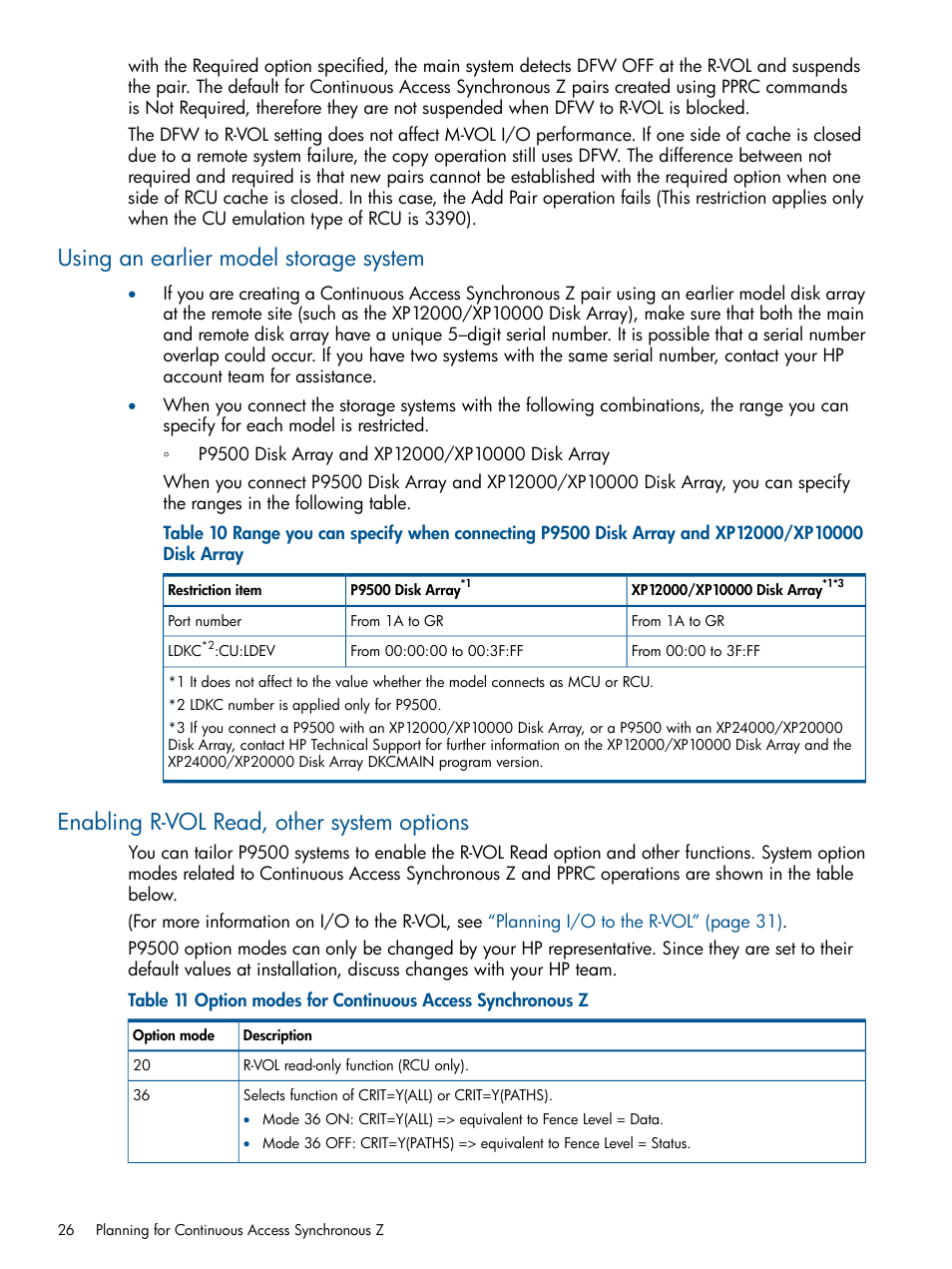 Using an earlier model storage system, Enabling r-vol read, other system options, Enabling r-vol read, other system | HP XP P9500 Storage User Manual | Page 26 / 152