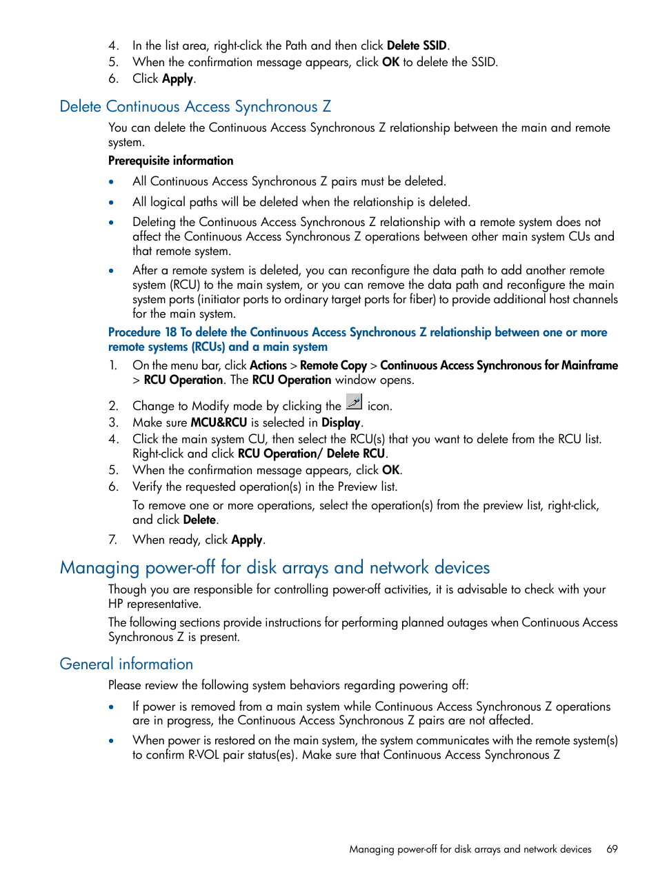 Delete continuous access synchronous z, General information | HP XP P9500 Storage User Manual | Page 69 / 152