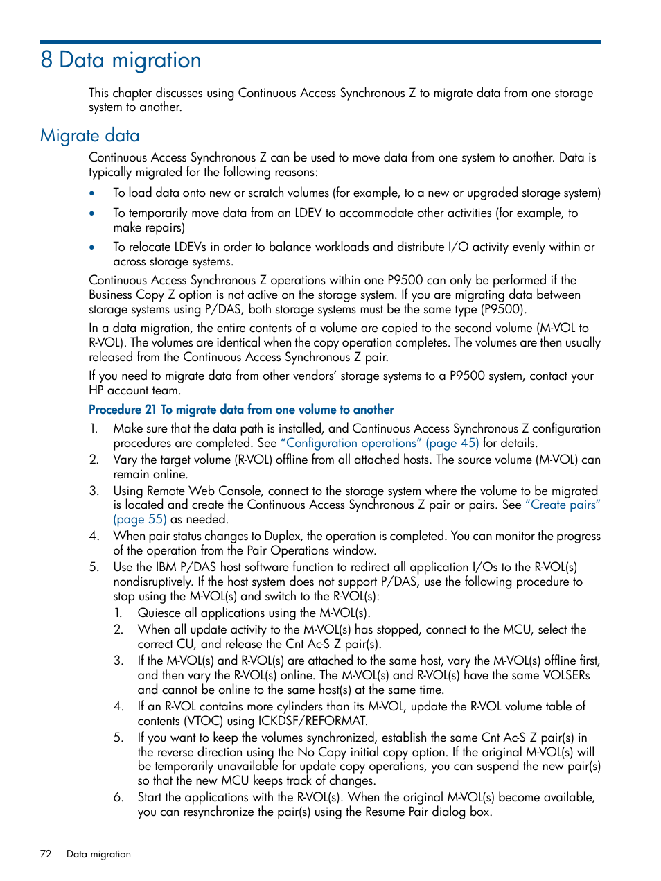 8 data migration, Migrate data | HP XP P9500 Storage User Manual | Page 72 / 152