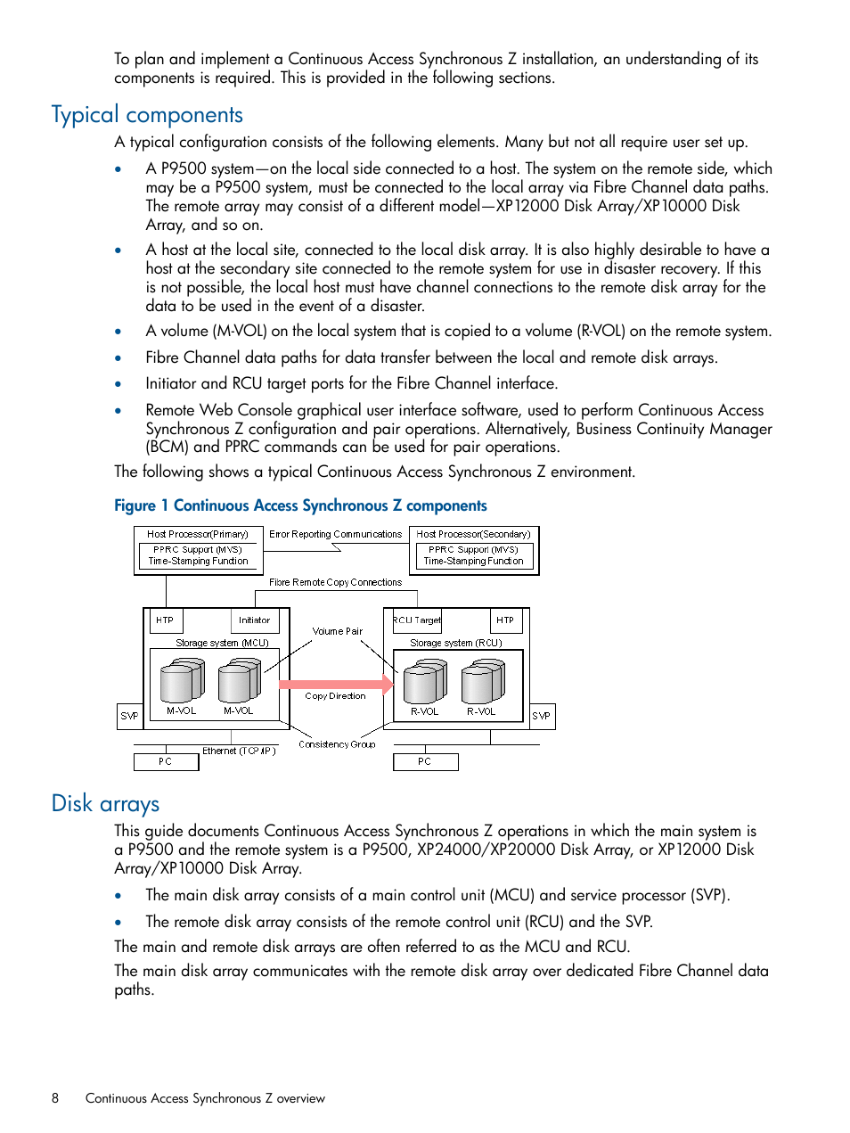 Typical components, Disk arrays, Typical components disk arrays | HP XP P9500 Storage User Manual | Page 8 / 152