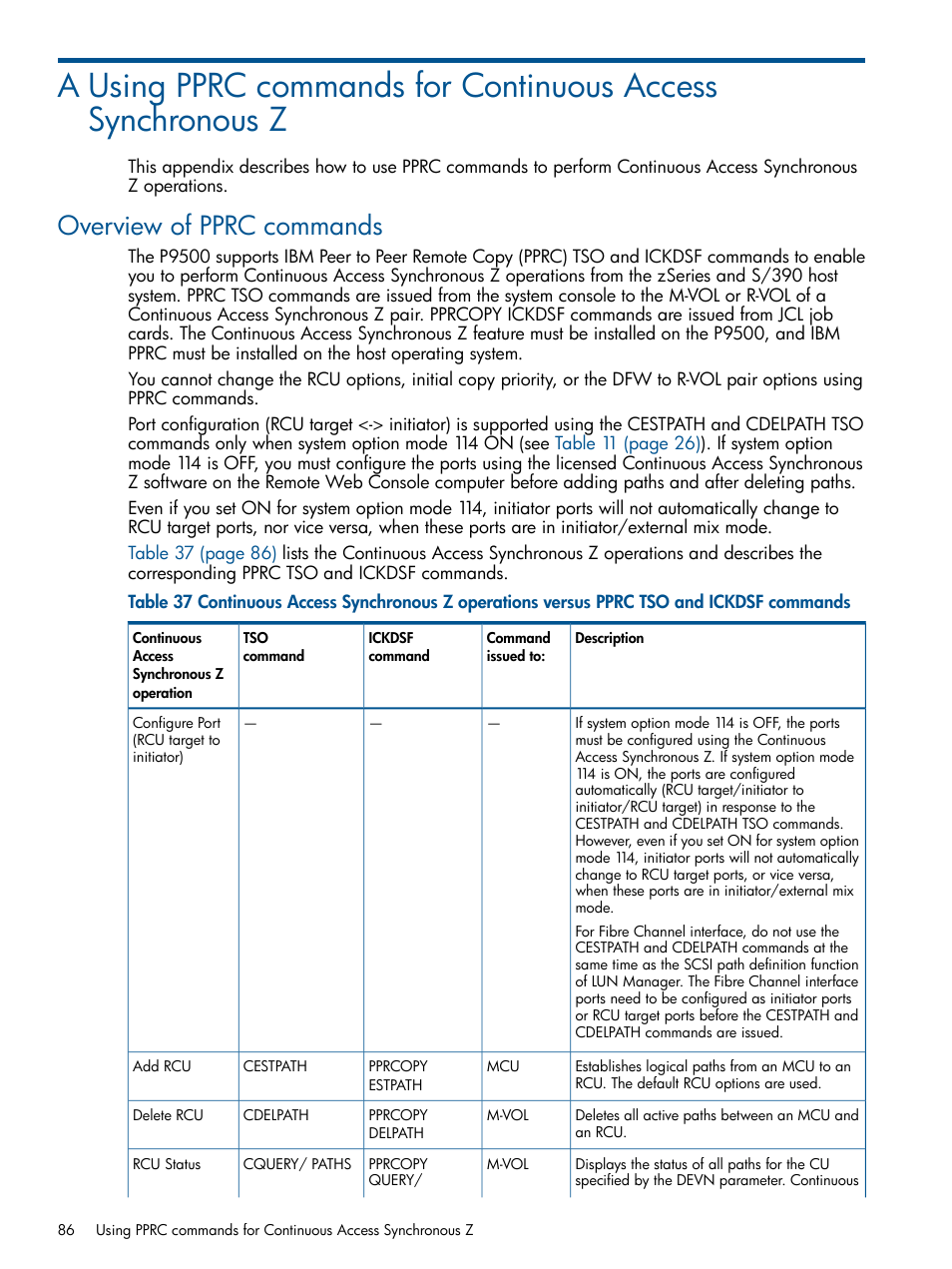 Overview of pprc commands | HP XP P9500 Storage User Manual | Page 86 / 152