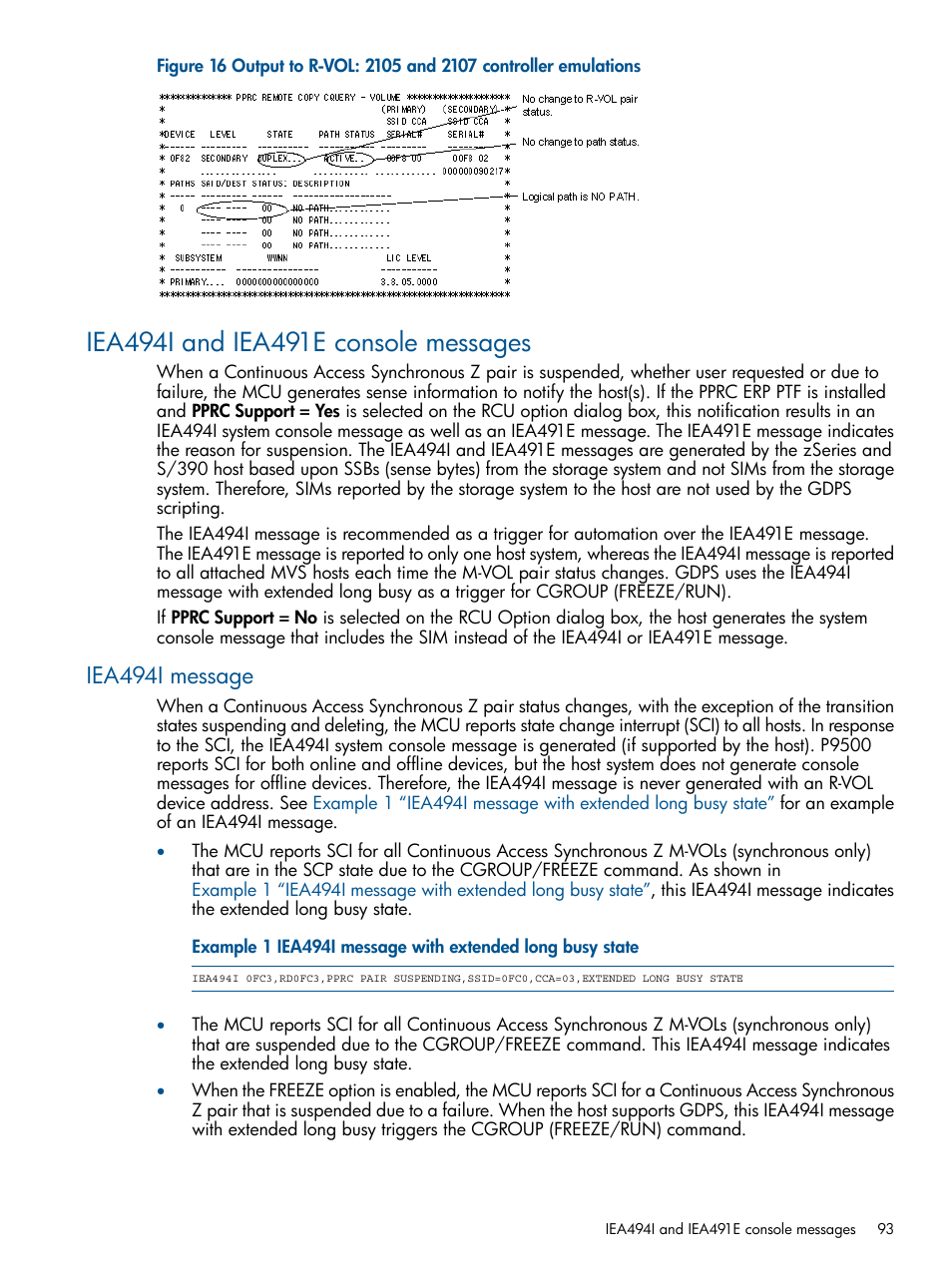 Iea494i and iea491e console messages, Iea494i message | HP XP P9500 Storage User Manual | Page 93 / 152