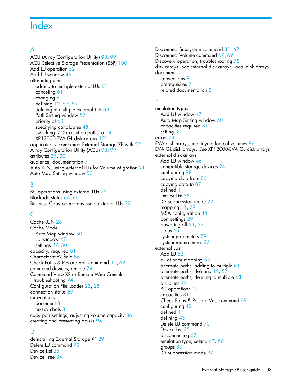 Index | HP StorageWorks XP Remote Web Console Software User Manual | Page 103 / 106