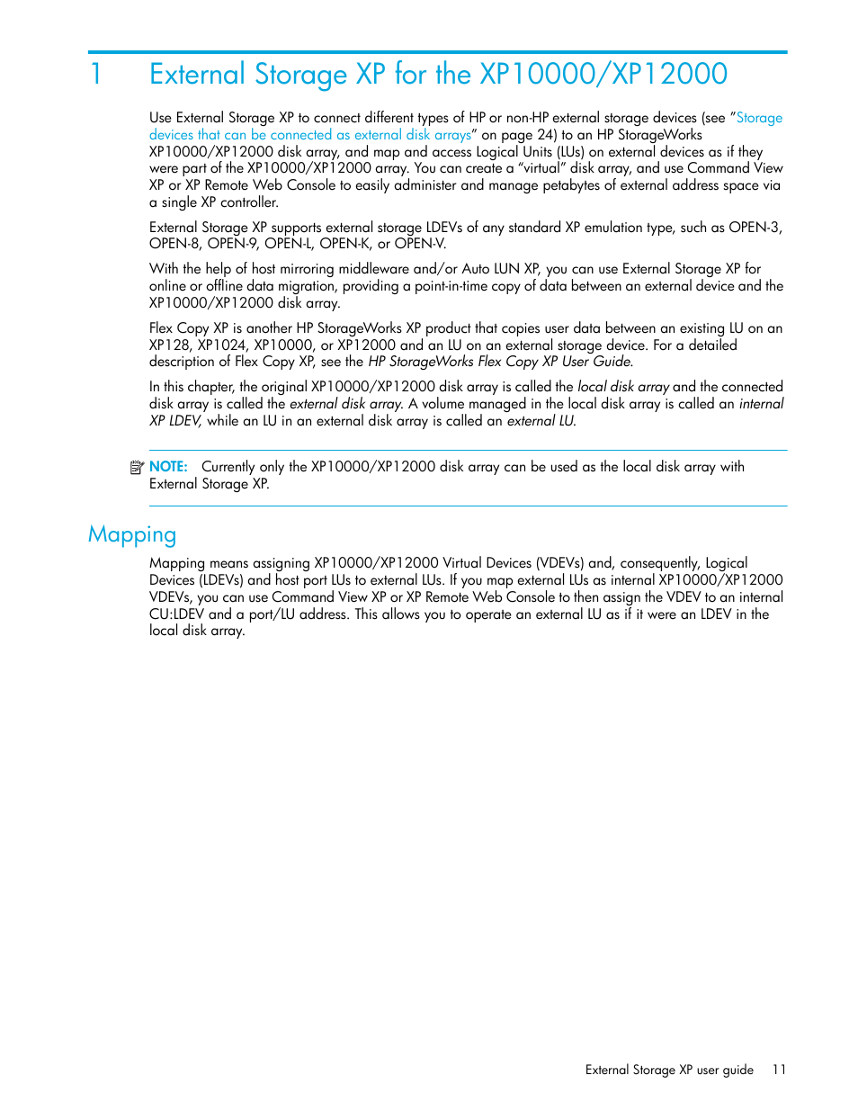 1 external storage xp for the xp10000/xp12000, Mapping | HP StorageWorks XP Remote Web Console Software User Manual | Page 11 / 106