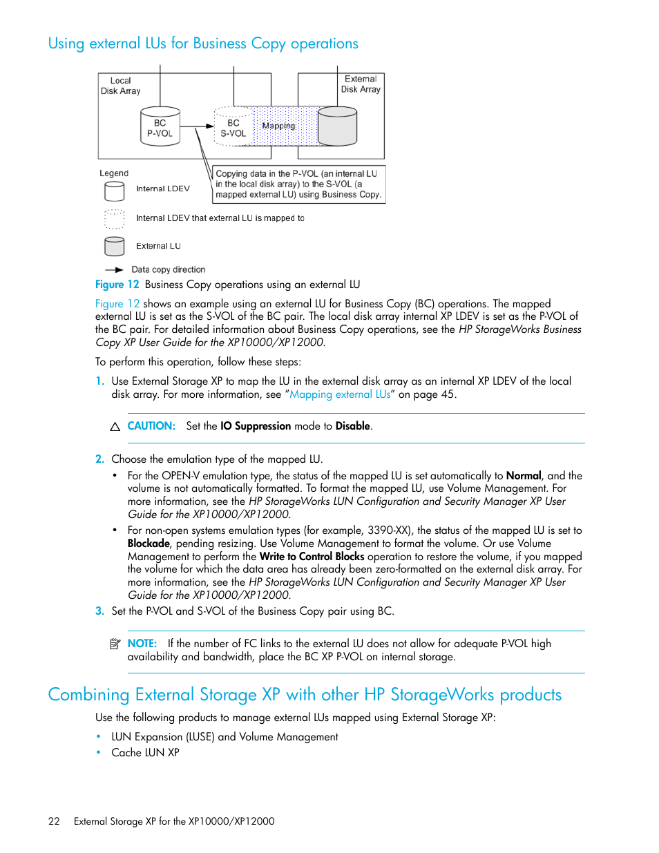 Using external lus for business copy operations, 12 business copy operations using an external lu | HP StorageWorks XP Remote Web Console Software User Manual | Page 22 / 106