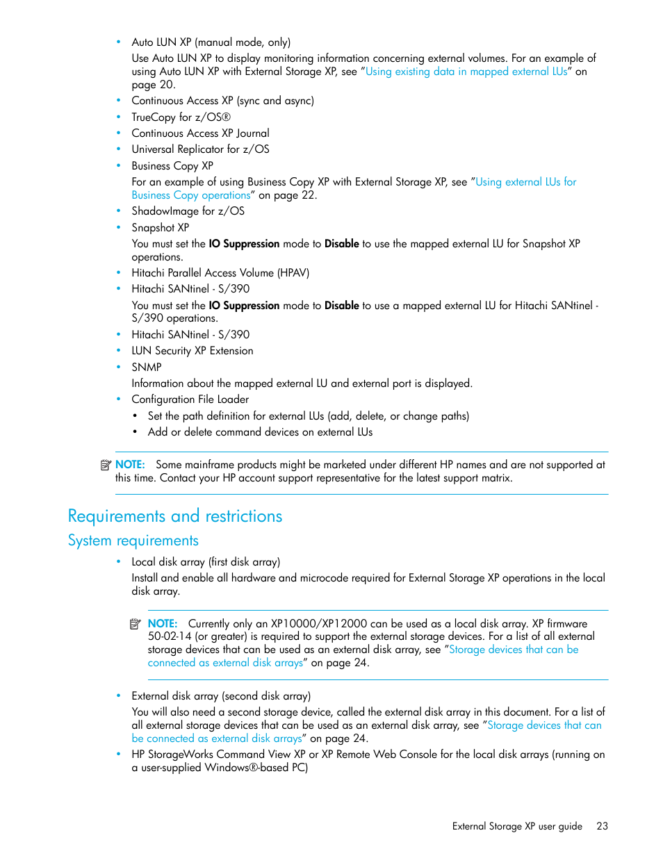 Requirements and restrictions, System requirements | HP StorageWorks XP Remote Web Console Software User Manual | Page 23 / 106