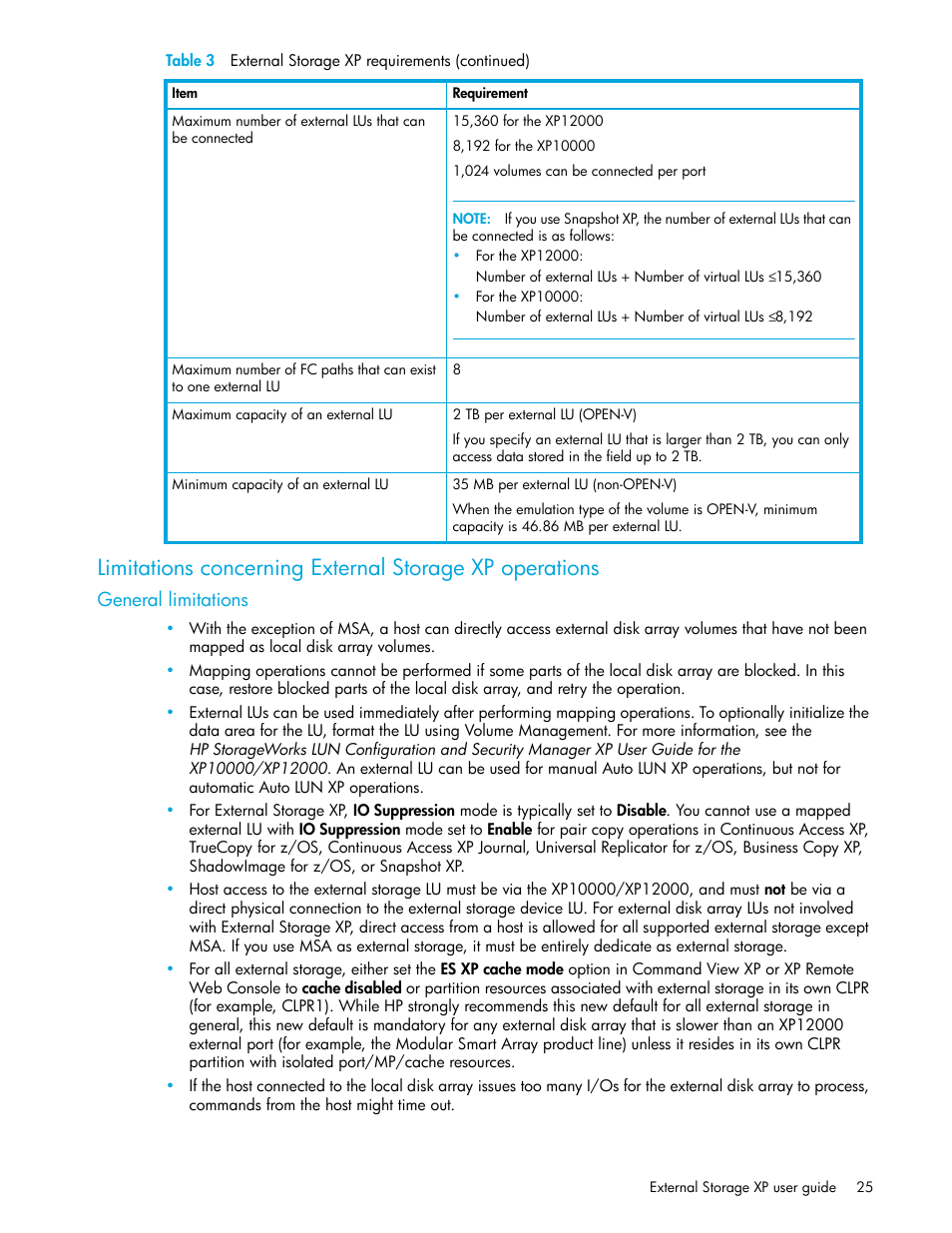 General limitations | HP StorageWorks XP Remote Web Console Software User Manual | Page 25 / 106