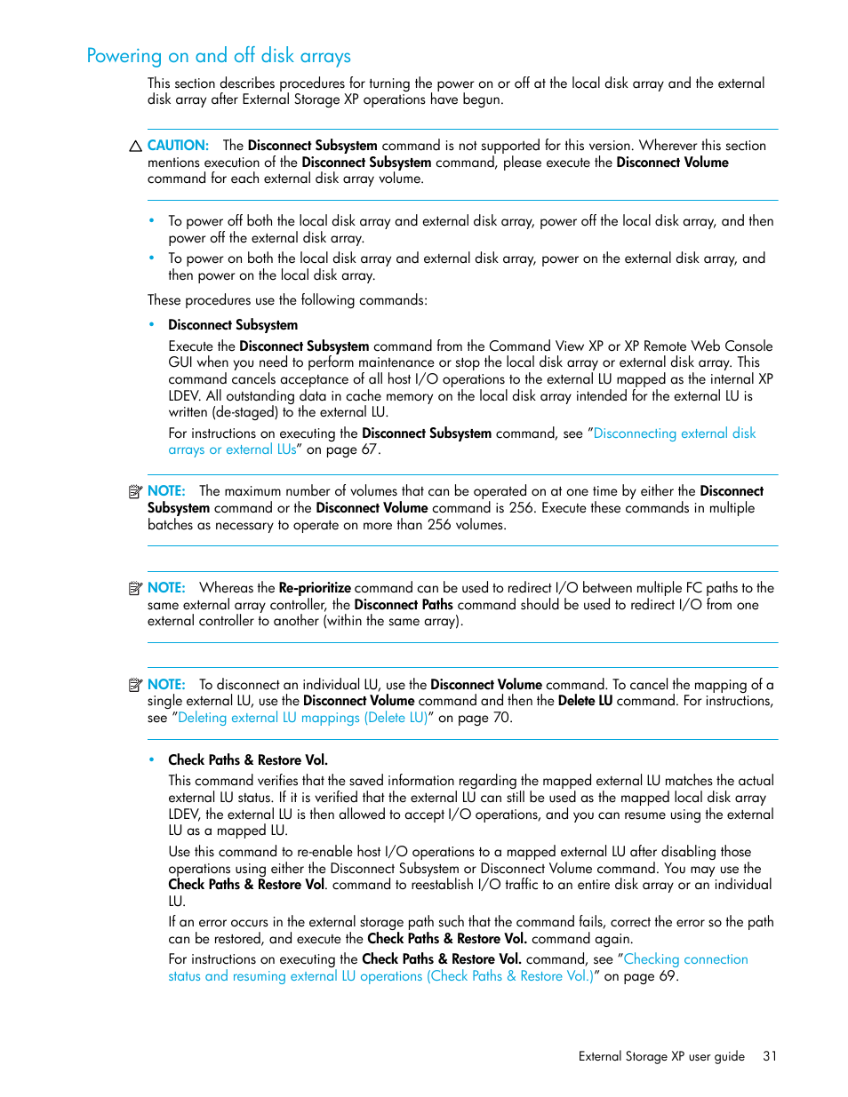 Powering on and off disk arrays | HP StorageWorks XP Remote Web Console Software User Manual | Page 31 / 106