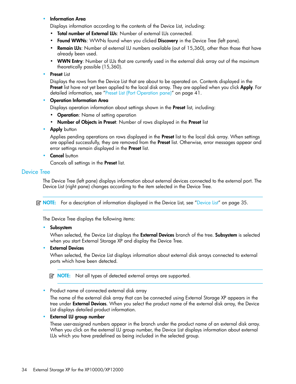 Device tree, Device, Tree | HP StorageWorks XP Remote Web Console Software User Manual | Page 34 / 106