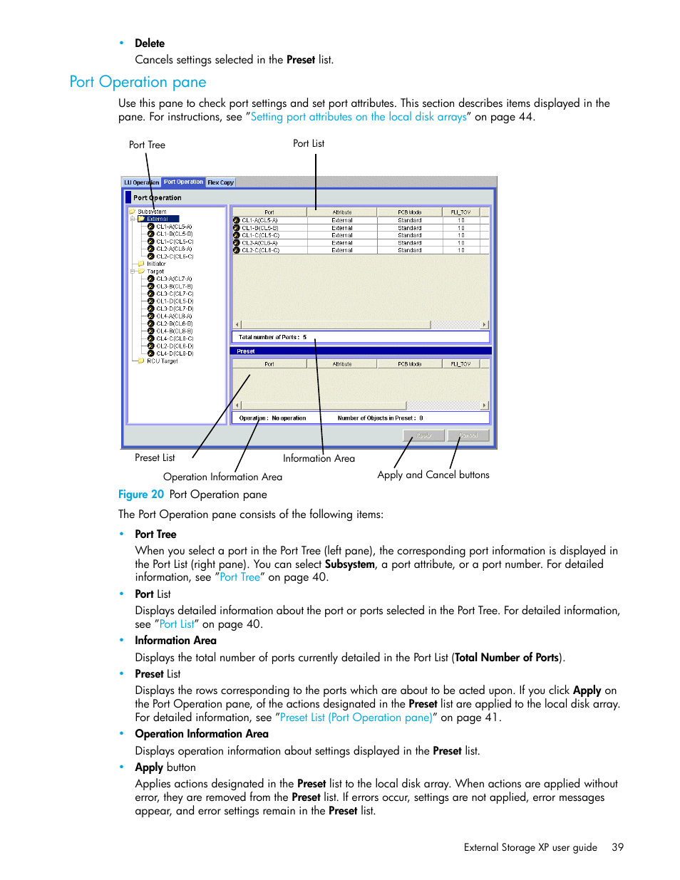 Port operation pane, Figure 20 port operation pane, 20 port operation pane | HP StorageWorks XP Remote Web Console Software User Manual | Page 39 / 106