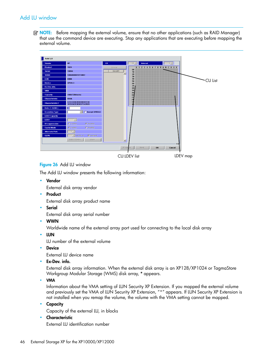 Add lu window, Figure 26 add lu window, 26 add lu window | HP StorageWorks XP Remote Web Console Software User Manual | Page 46 / 106