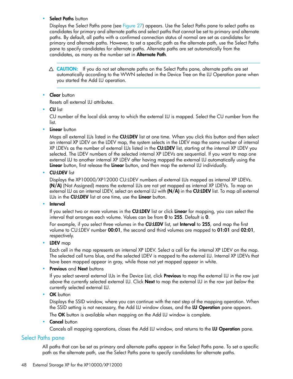 Select paths pane | HP StorageWorks XP Remote Web Console Software User Manual | Page 48 / 106