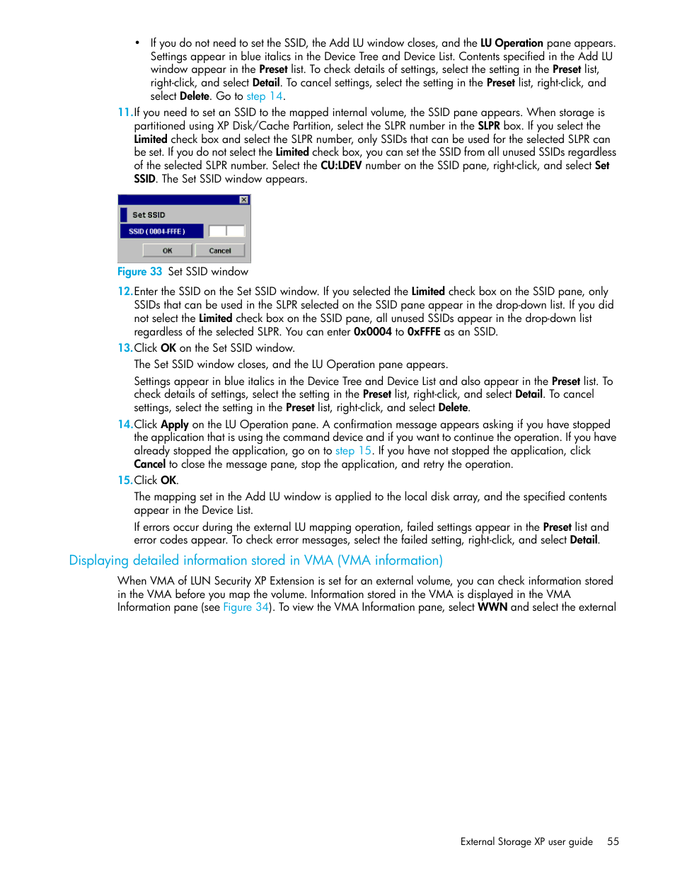 Figure 33 set ssid window, 33 set ssid window, Step 11 | HP StorageWorks XP Remote Web Console Software User Manual | Page 55 / 106