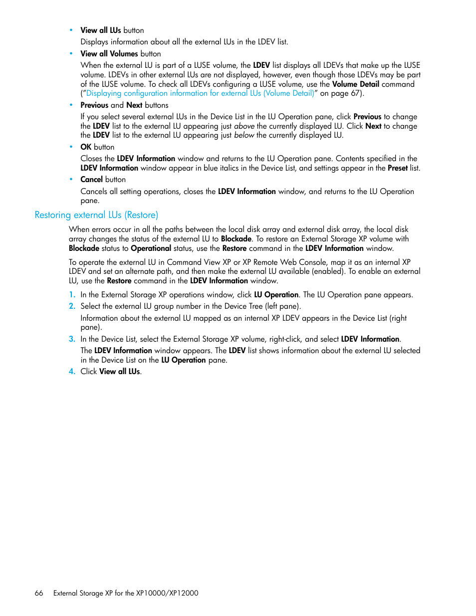 Restoring external lus (restore) | HP StorageWorks XP Remote Web Console Software User Manual | Page 66 / 106