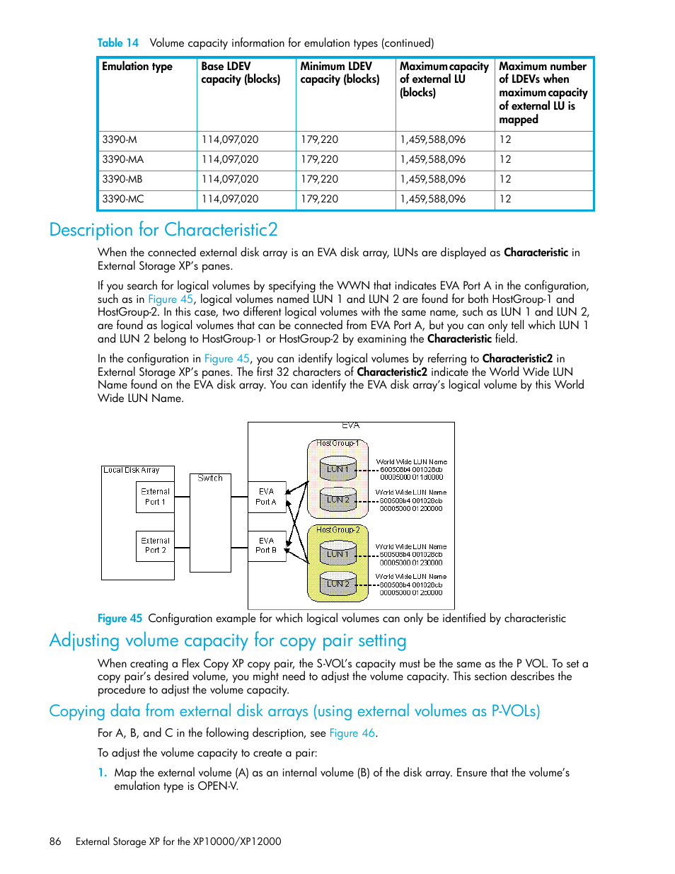 Description for characteristic2, Adjusting volume capacity for copy pair setting | HP StorageWorks XP Remote Web Console Software User Manual | Page 86 / 106
