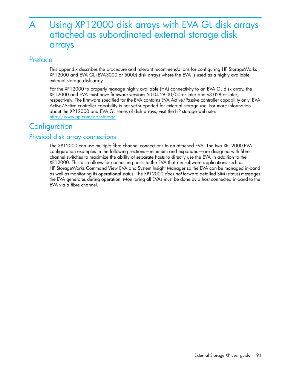 Preface, Configuration, Physical disk array connections | Disk arrays | HP StorageWorks XP Remote Web Console Software User Manual | Page 91 / 106