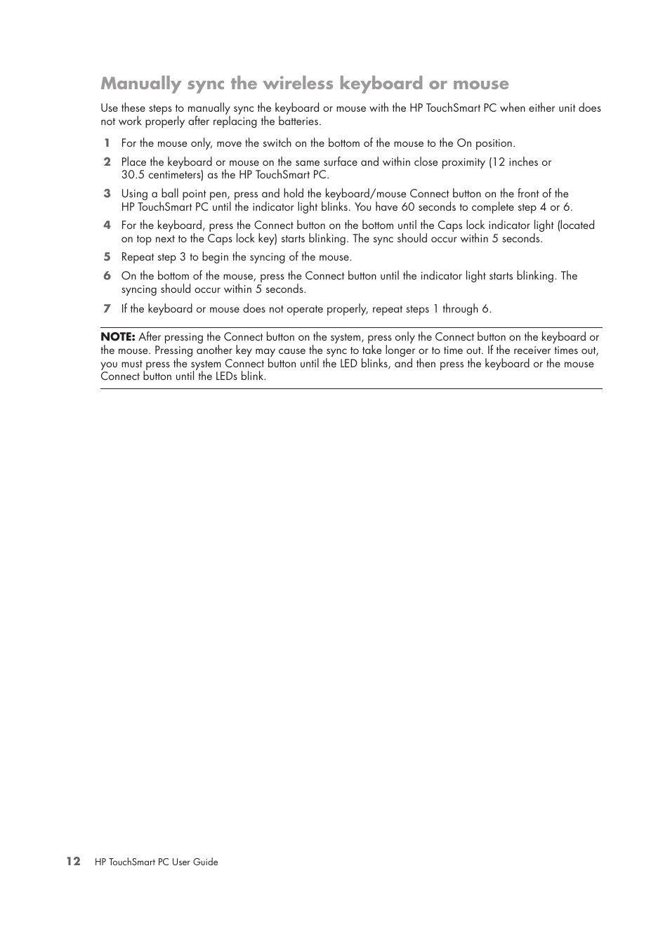 Manually sync the wireless keyboard or mouse | HP TouchSmart IQ775 Desktop PC User Manual | Page 16 / 64