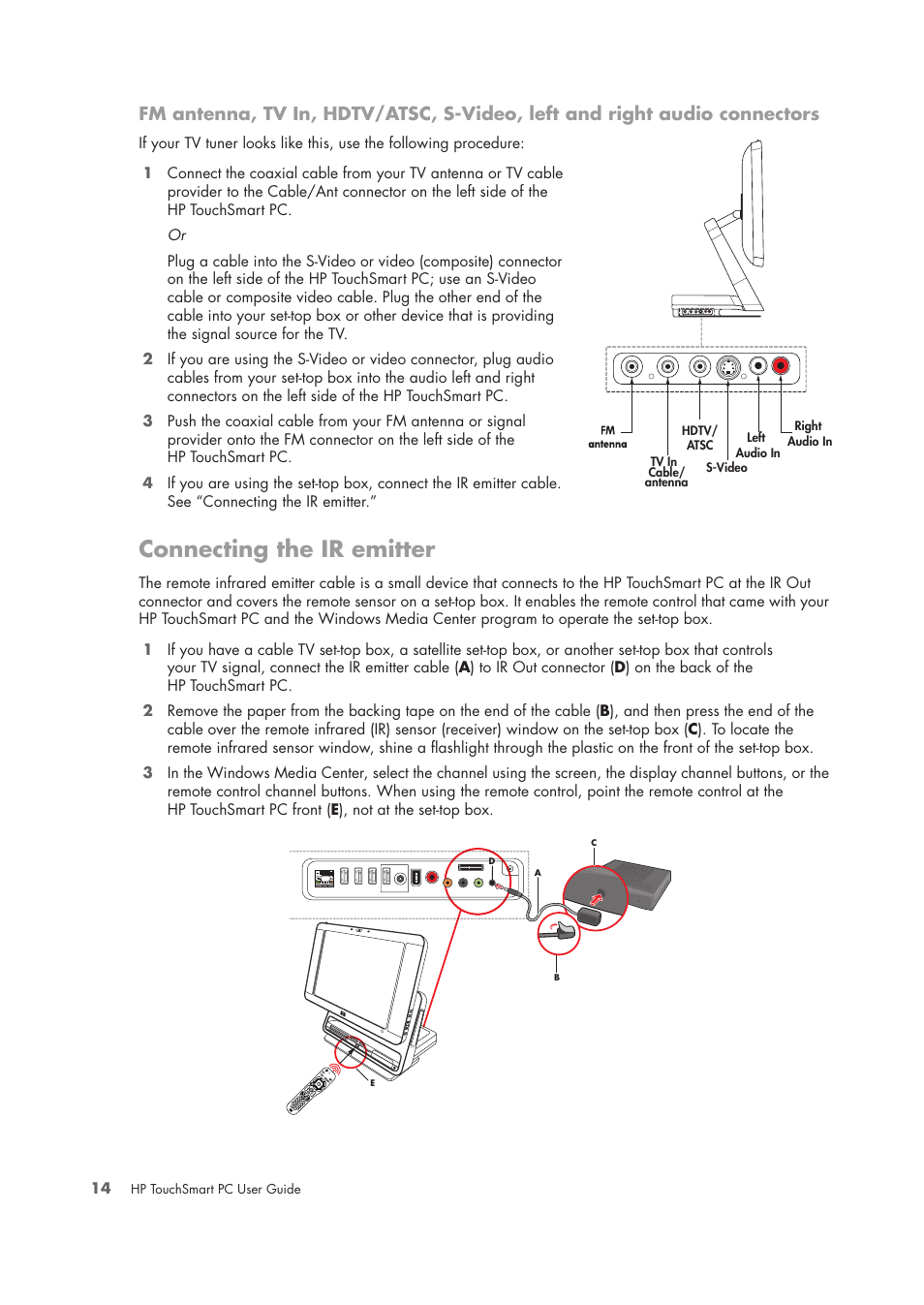 Connecting the ir emitter | HP TouchSmart IQ775 Desktop PC User Manual | Page 18 / 64