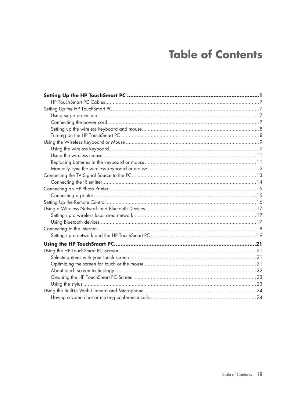 HP TouchSmart IQ775 Desktop PC User Manual | Page 3 / 64