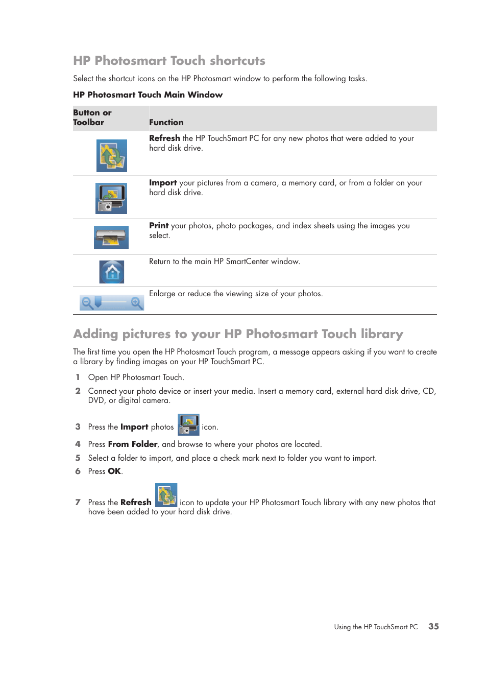 Hp photosmart touch shortcuts | HP TouchSmart IQ775 Desktop PC User Manual | Page 39 / 64