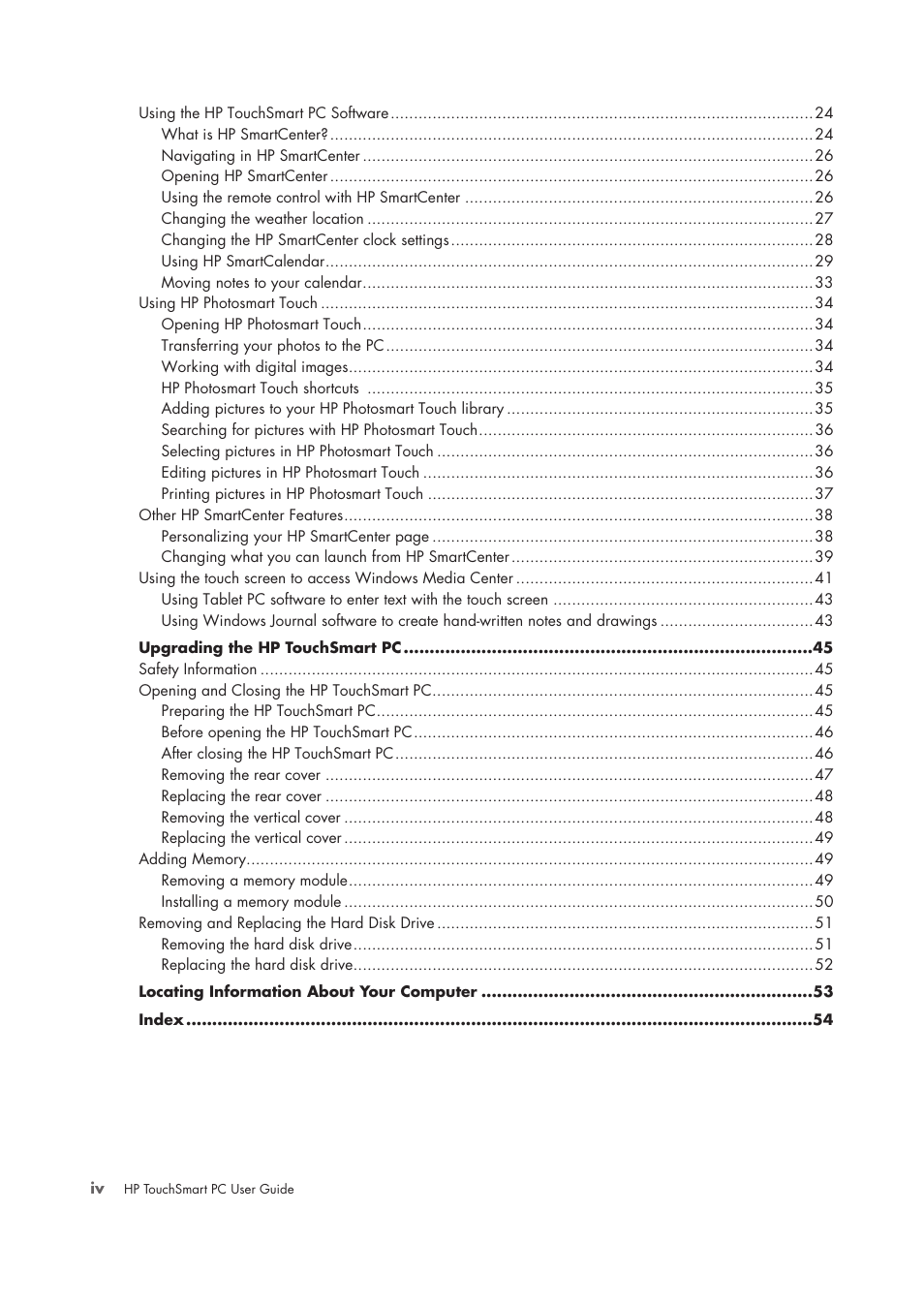 HP TouchSmart IQ775 Desktop PC User Manual | Page 4 / 64