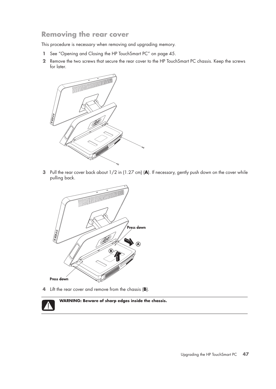 Removing the rear cover | HP TouchSmart IQ775 Desktop PC User Manual | Page 51 / 64