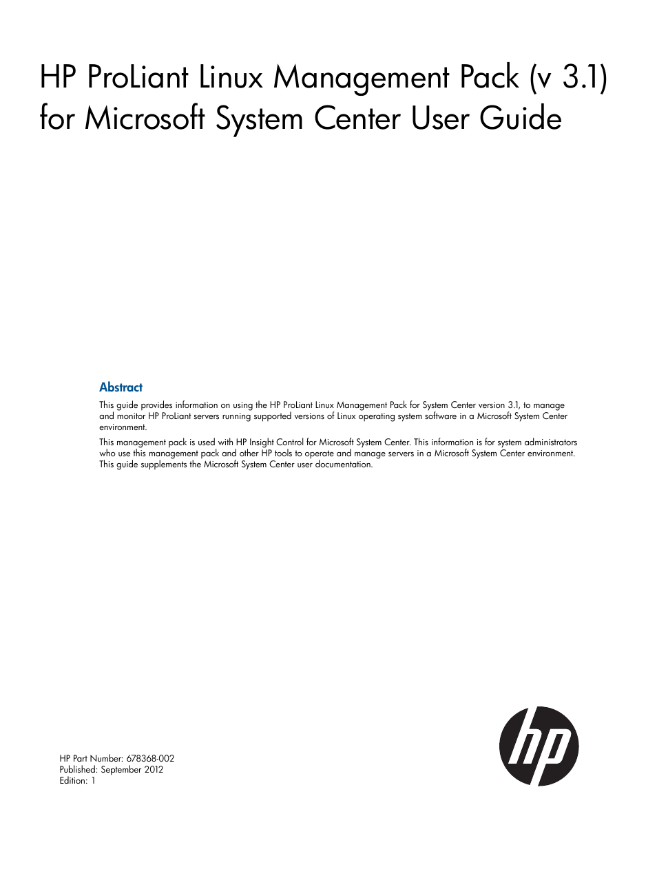 HP OneView for Microsoft System Center User Manual | 32 pages