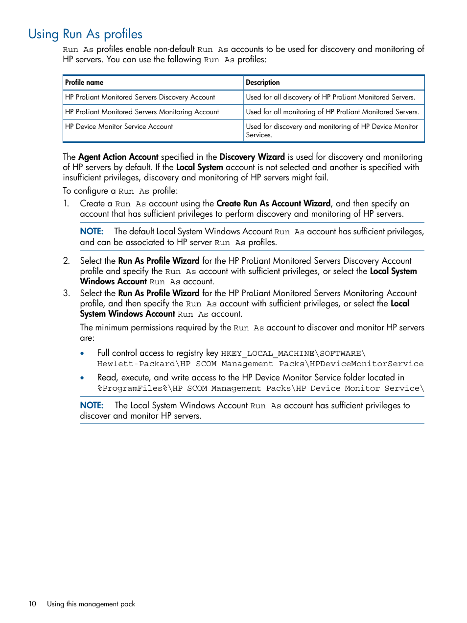 Using run as profiles | HP OneView for Microsoft System Center User Manual | Page 10 / 32